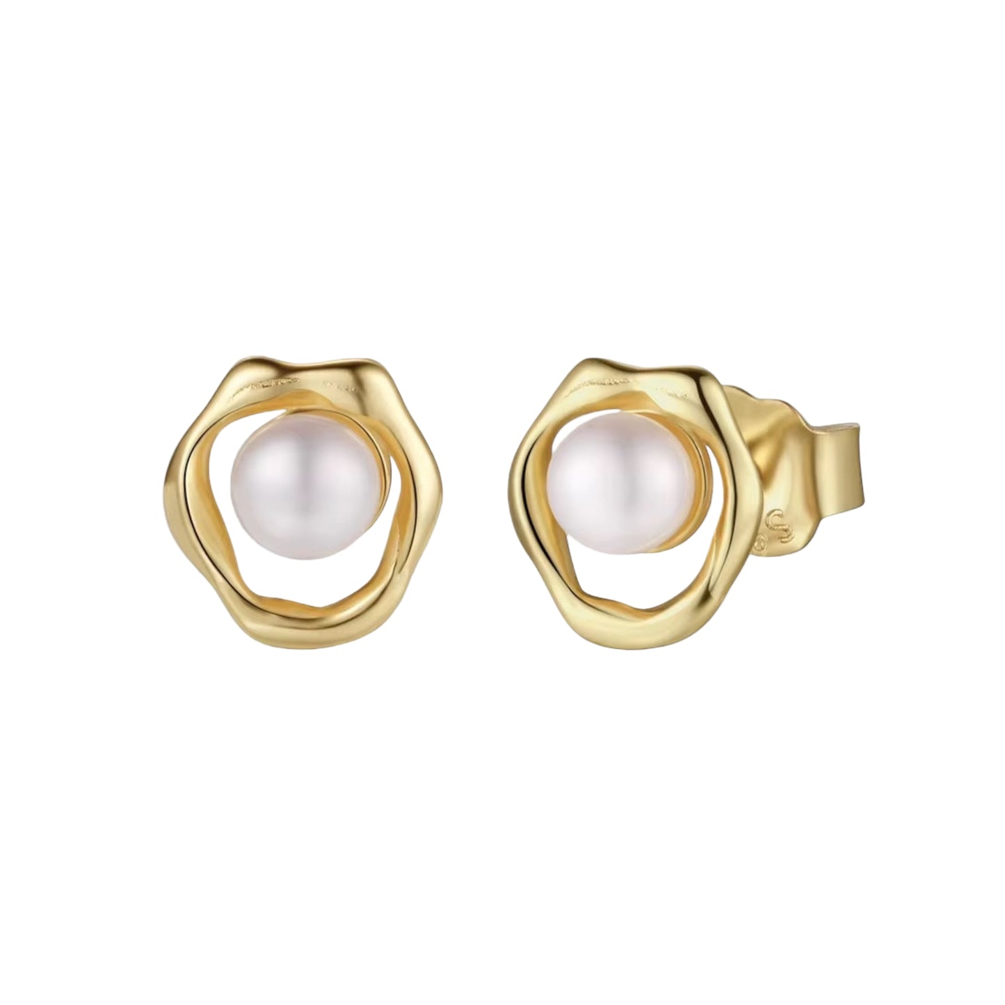 Elena Earrings – 925 Sterling Silver, 14k Gold Plated with Freshwater Pearl