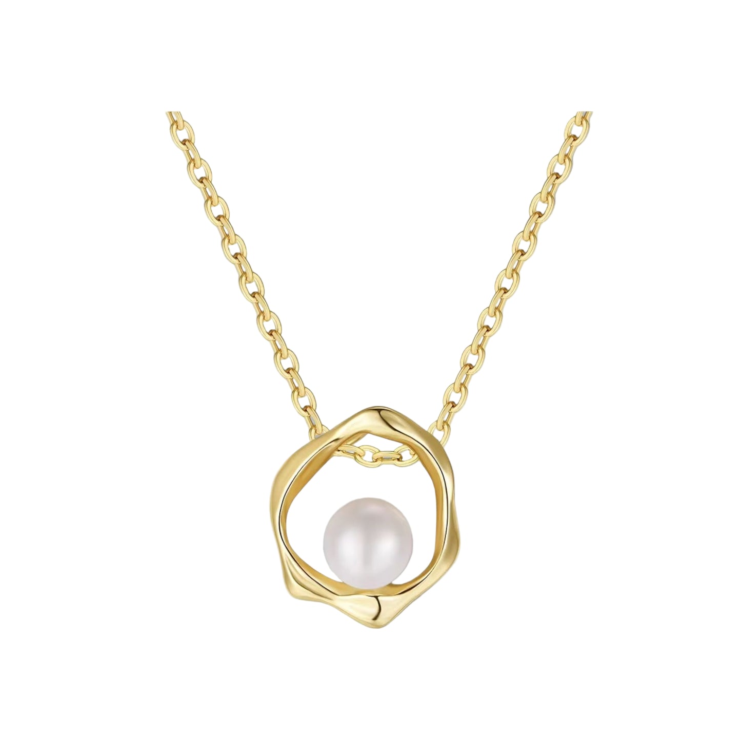 Elena Necklace – 925 Sterling Silver, 14k Gold Plated with Freshwater Pearl