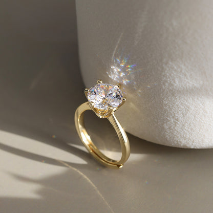 Yara Adjustable Ring – 925 Sterling Silver, 14k Gold or Rhodium Plated with VVS Moissanite Diamond (6.5mm)