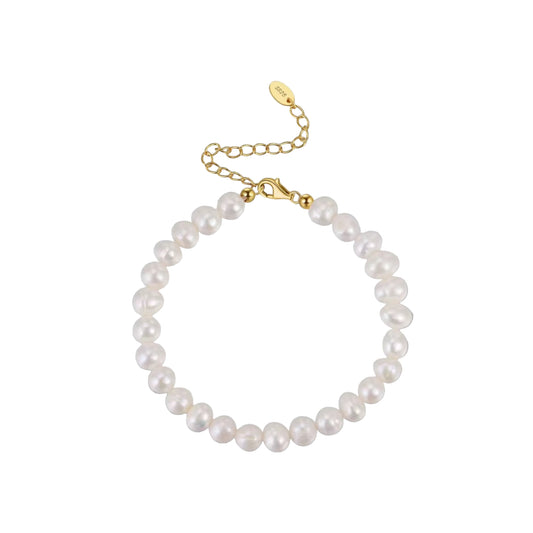 Adhara Bracelet – 925 Sterling Silver, 14k Gold Plated with Freshwater Pearl