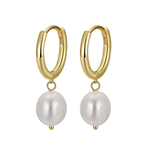 Agnes Earrings – 925 Sterling Silver, 14k Gold Plated with Freshwater Pearl